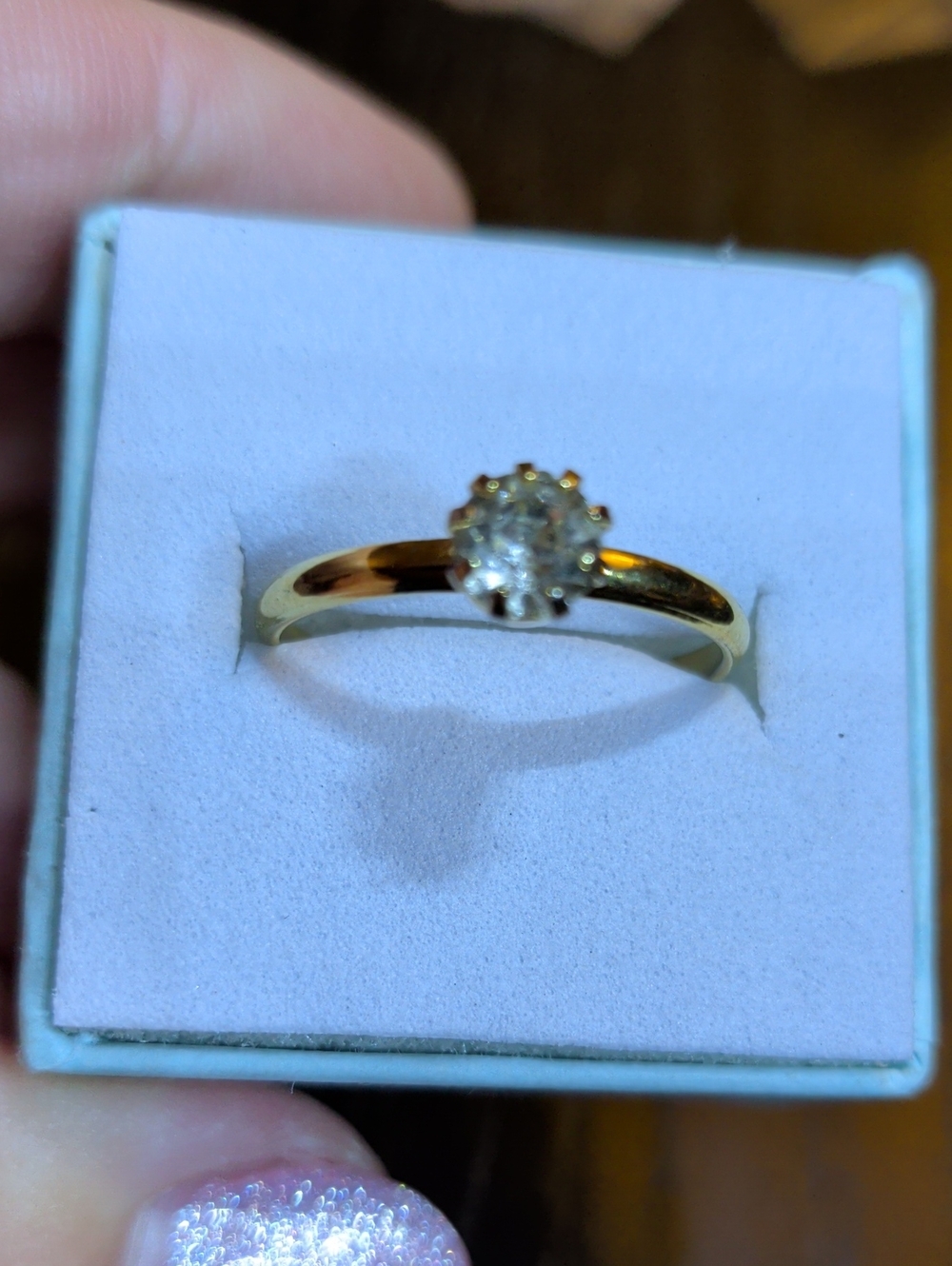 Sparkling Crystal Solitaire Gold Plated Minimalist Ring Size 8.25